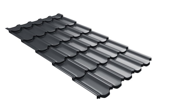 Металлочерепица квинта плюс с 3D резом 0,5 Satin Мatt RAL 7024 мокрый асфальт купить в Бузулуке